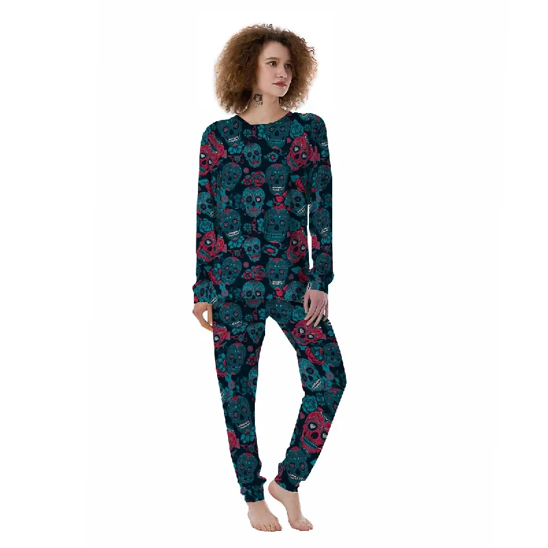 Blue And Red Floral Sugar Skull Women's Pajamas Camisole pajama sets