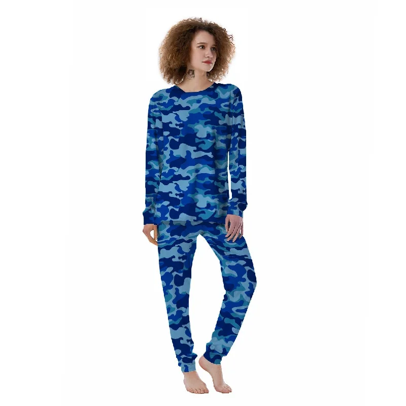 Blue Camo Print Women's Pajamas Short sleeve pajama sets