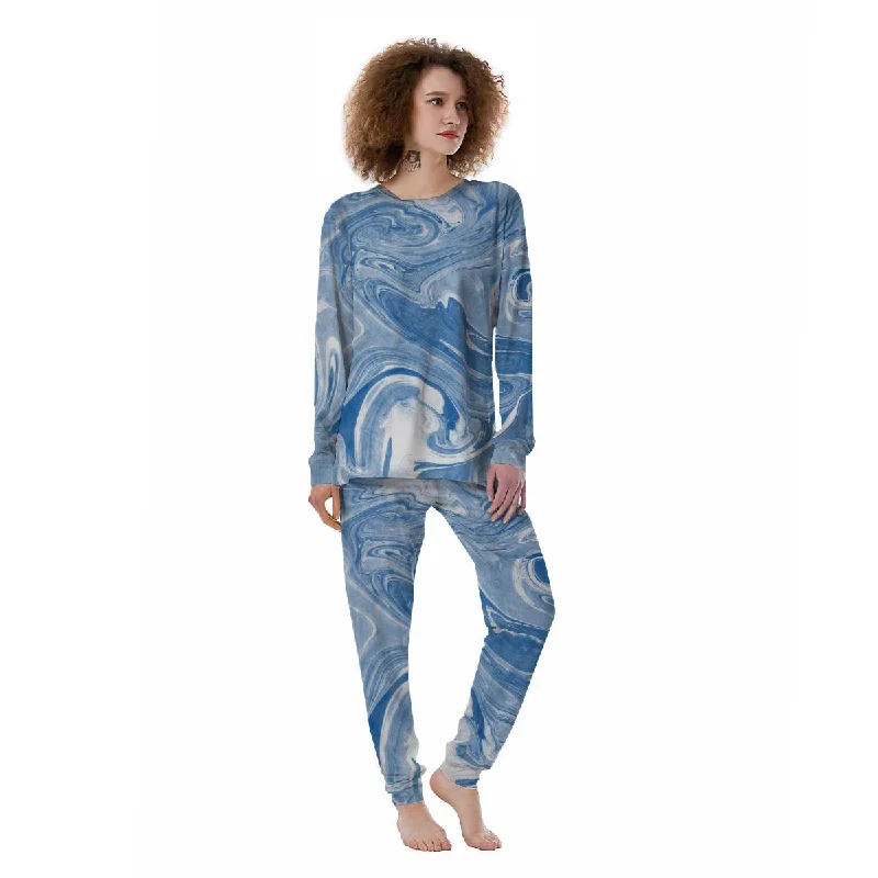 Blue Liquid Marble Women's Pajamas Classic pajama sets