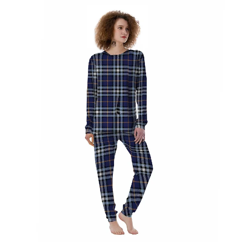 Blue Navy Plaid Tartan Women's Pajamas Elegant pajama sets