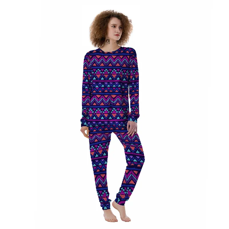 Blue Neon Color Indian Aztec Women's Pajamas Sexy pajama sets