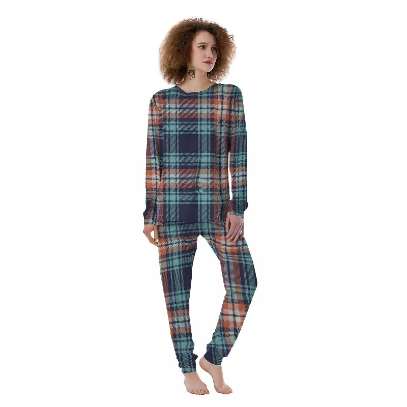 Blue Plaid Tartan Scottish Print Women's Pajamas Fall pajama sets