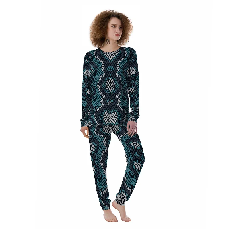 Blue Snakeskin Women's Pajamas Flannel pajama sets