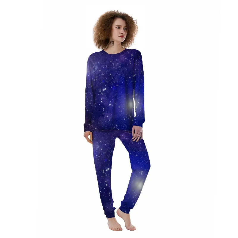 Blue Stardust Space Galaxy Women's Pajamas Satin pajama sets