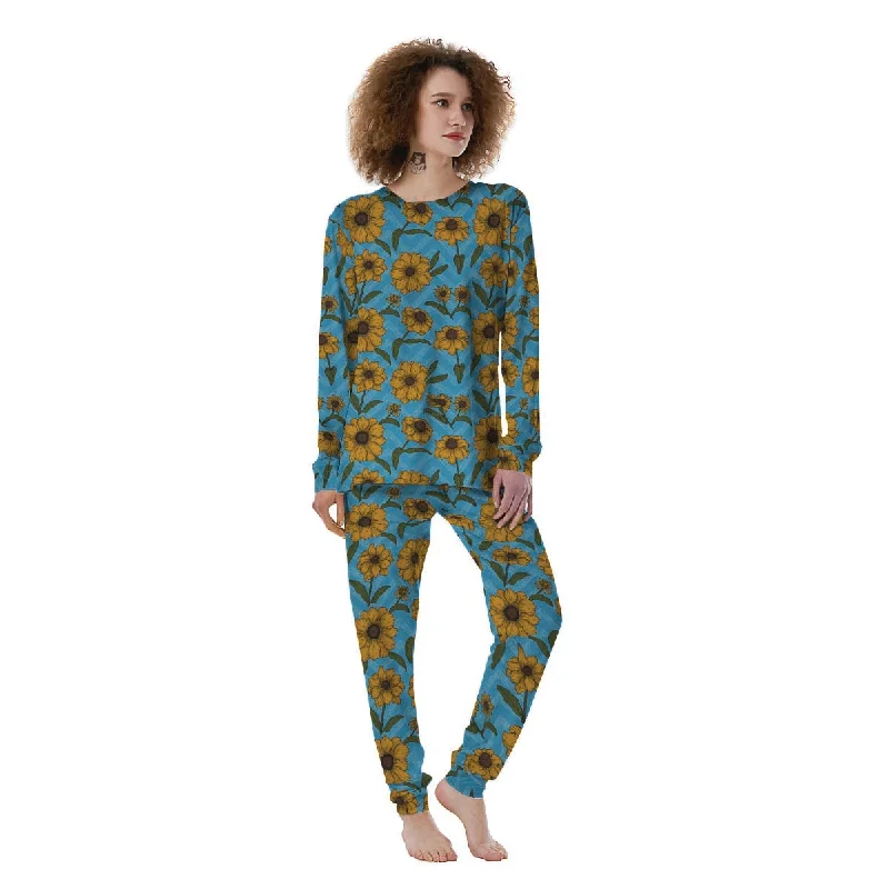 Blue Zigzag Sunflower Women's Pajamas Women's pajama sets