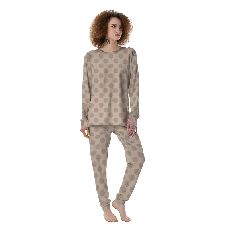 Brown And Cream Polka Dot Women's Pajamas Cozy winter pajama sets