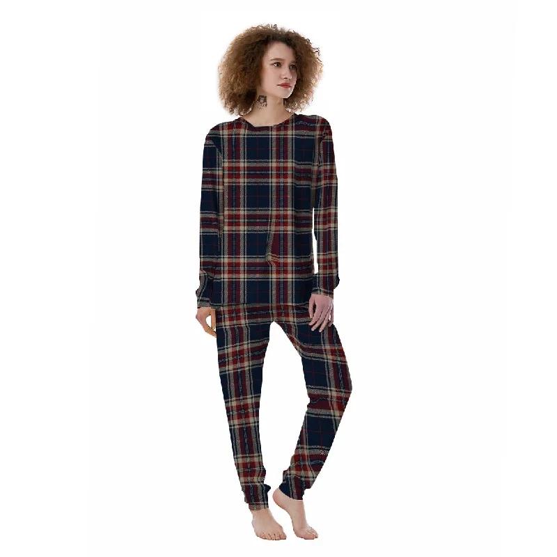 Beige Red And Blue Plaid Tartan Women's Pajamas Softest pajama sets