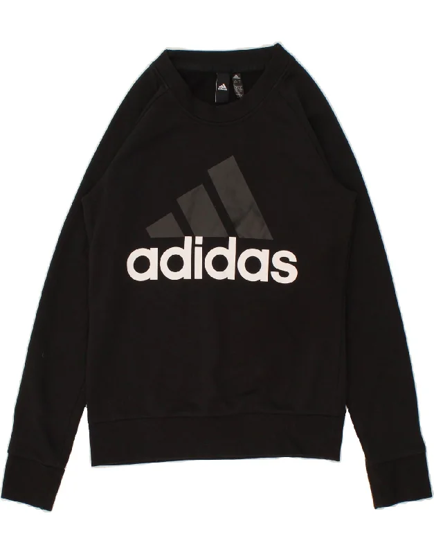 ADIDAS Womens Graphic Sweatshirt Jumper UK 8/10 Small Black Cotton Breathable sweaters