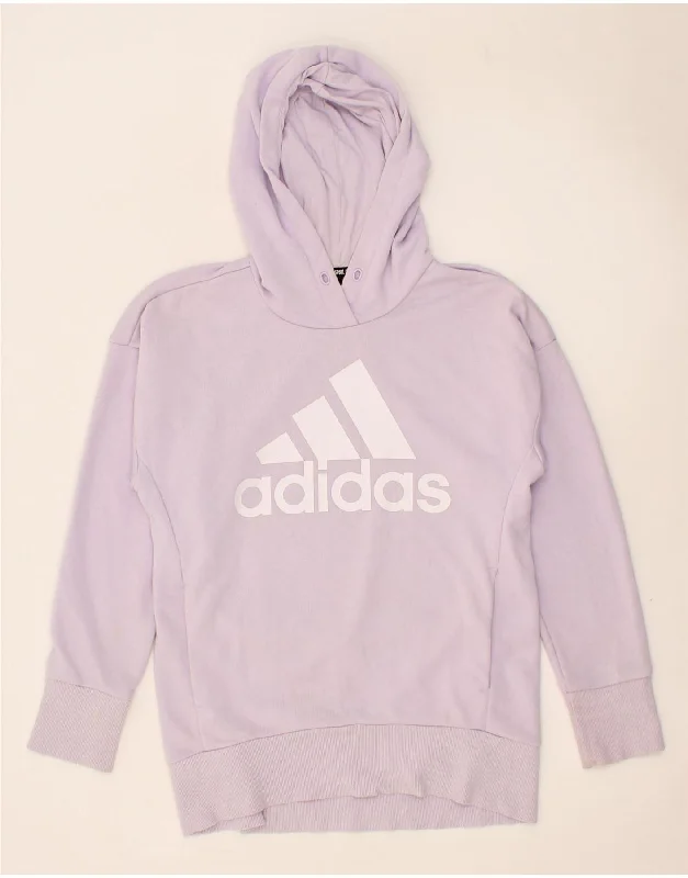 ADIDAS Womens Oversized Graphic Hoodie Jumper UK 4/6 XS Purple Cotton Elegant sweaters