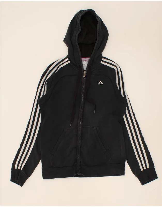 ADIDAS Womens Zip Hoodie Sweater UK 10 Small Black Cotton Moisture-wicking sweaters