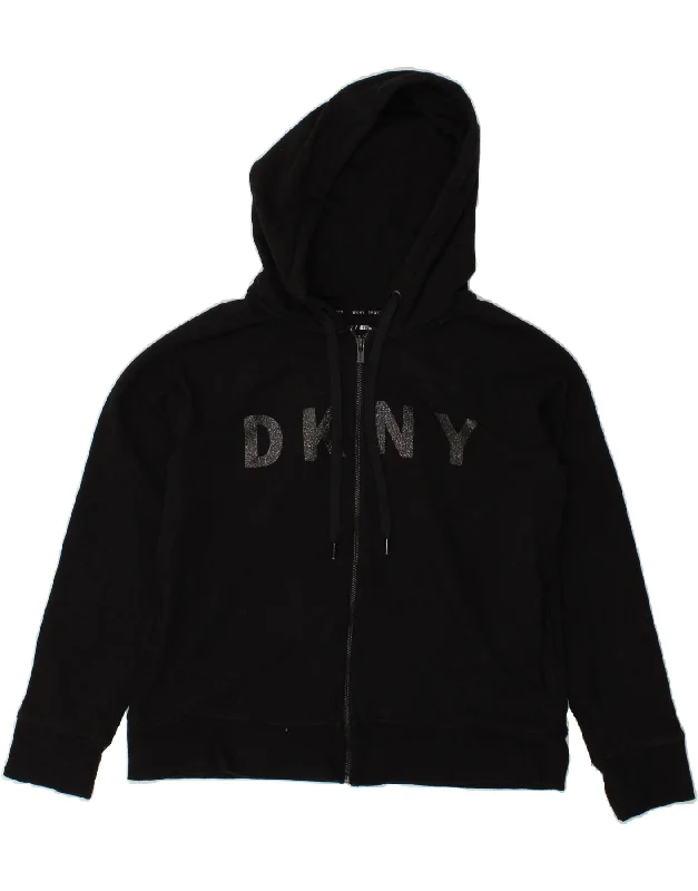 DKNY Womens Graphic Zip Hoodie Sweater UK 16 Large Black Chunky knit sweaters