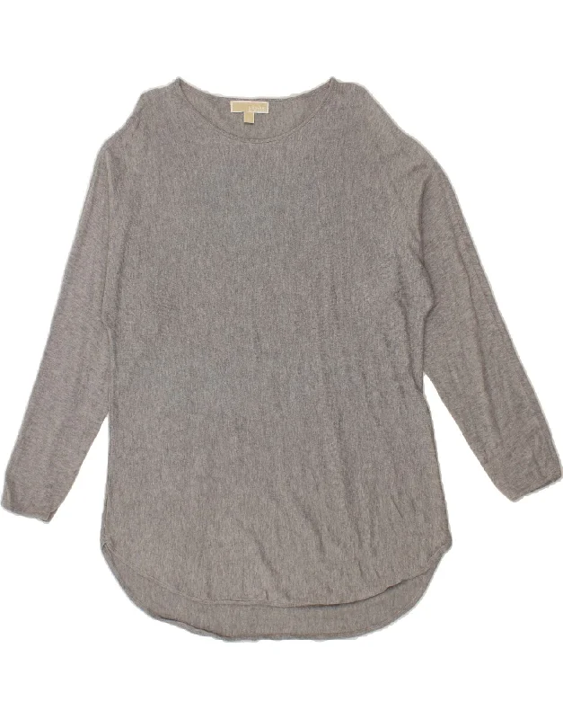 MICHAEL KORS Womens Longline Crew Neck Jumper Sweater UK 14 Large Grey Expensive sweaters