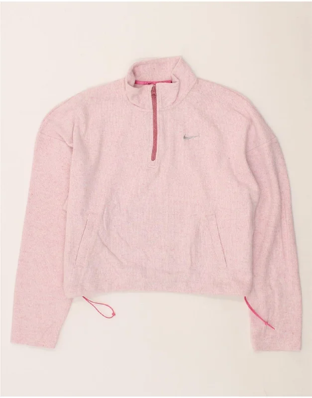 NIKE Womens Therma-Fit Crop Zip Neck Sweatshirt Jumper UK 14 Medium Pink Men's sweaters