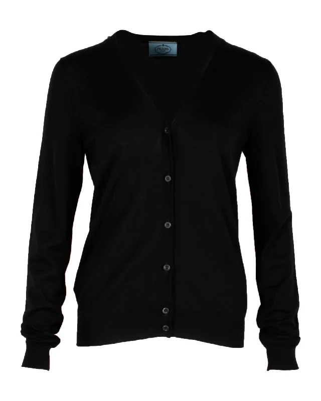 Prada V-neck Cardigan in Black Wool Eco-friendly sweaters