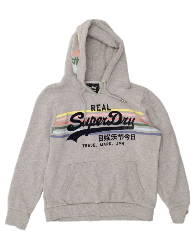 SUPERDRY Womens Graphic Hoodie Jumper UK 14 Large  Grey Cotton Oversized sweaters