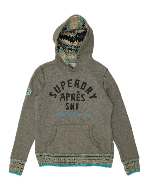 SUPERDRY Womens Graphic Hoodie Jumper UK 16 Large Grey Acrylic Spring sweaters