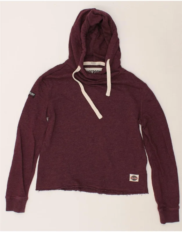 SUPERDRY Womens Oversized Hoodie Jumper UK 6 XS Burgundy Warmest sweaters for extreme cold