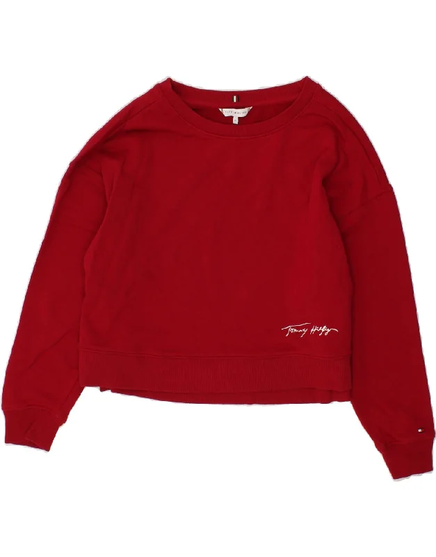 TOMMY HILFIGER Womens Oversized Crop Sweatshirt Jumper UK 6 XS Red Zip-up sweaters