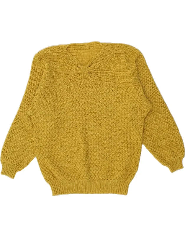 VINTAGE Womens V-Neck Jumper Sweater UK 16 Large Yellow North Face sweaters