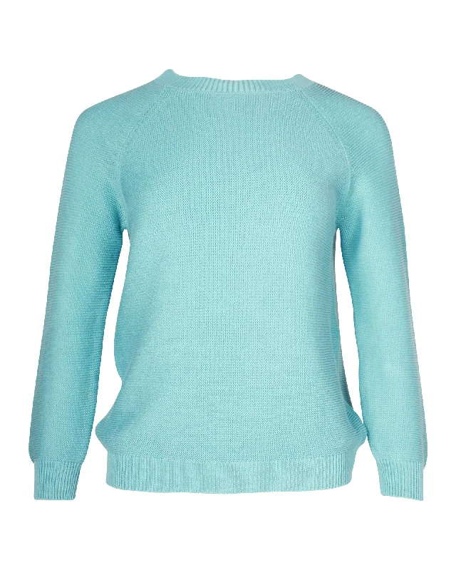 Weekend by Max Mara Crewneck Knit Sweater in Blue Cotton Cozy knit sweaters for winter