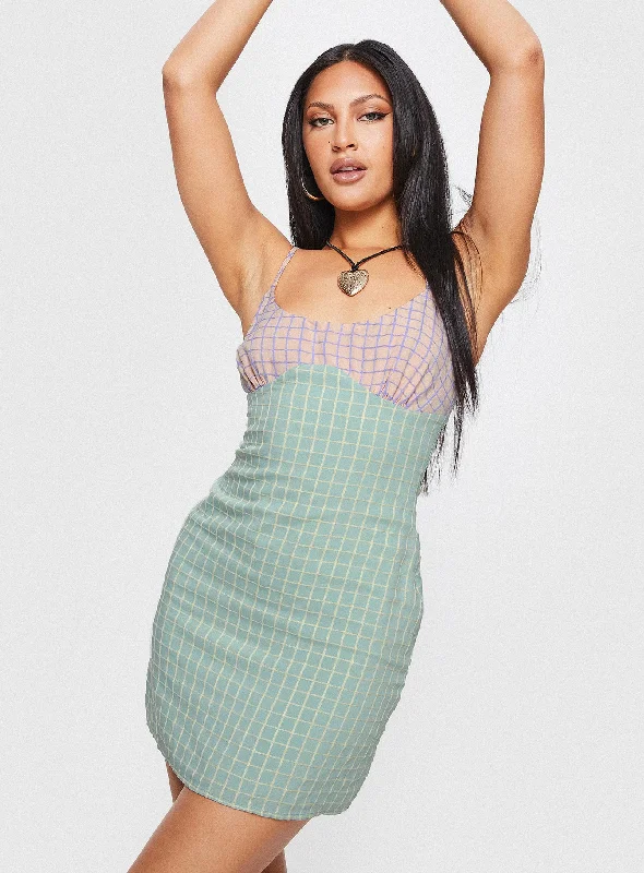 Bumbles Check Mini Dress Pink / Green Flattering mini dresses for all body types