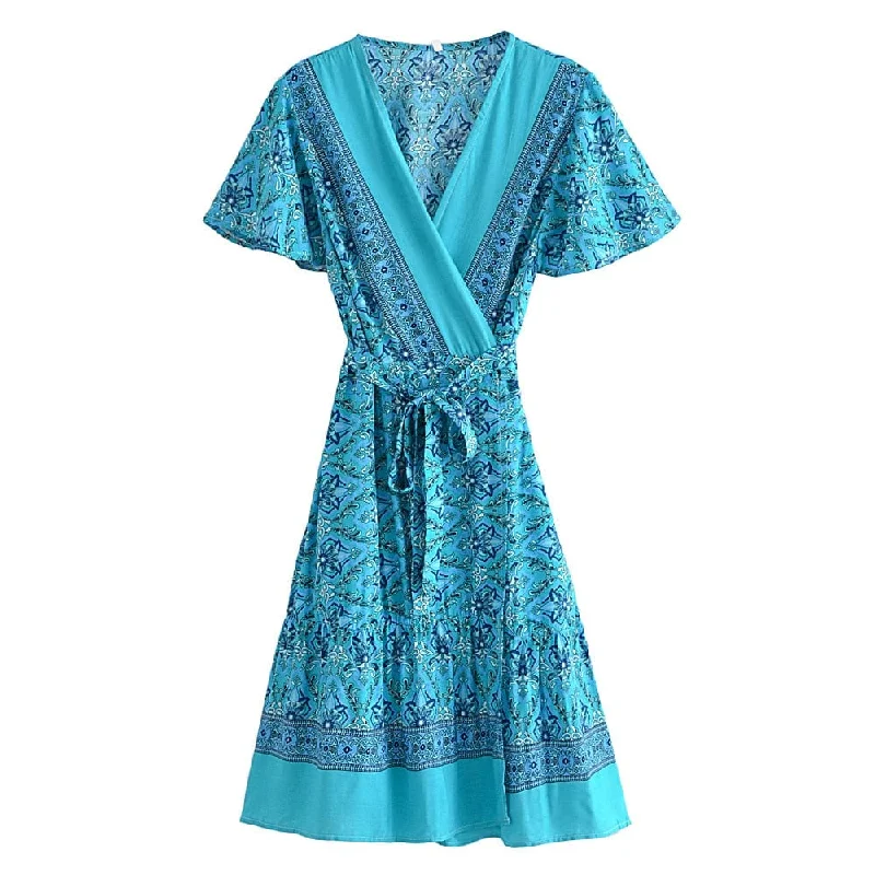 Turquoise Dreams Wrap Mini Dress Street style mini dresses