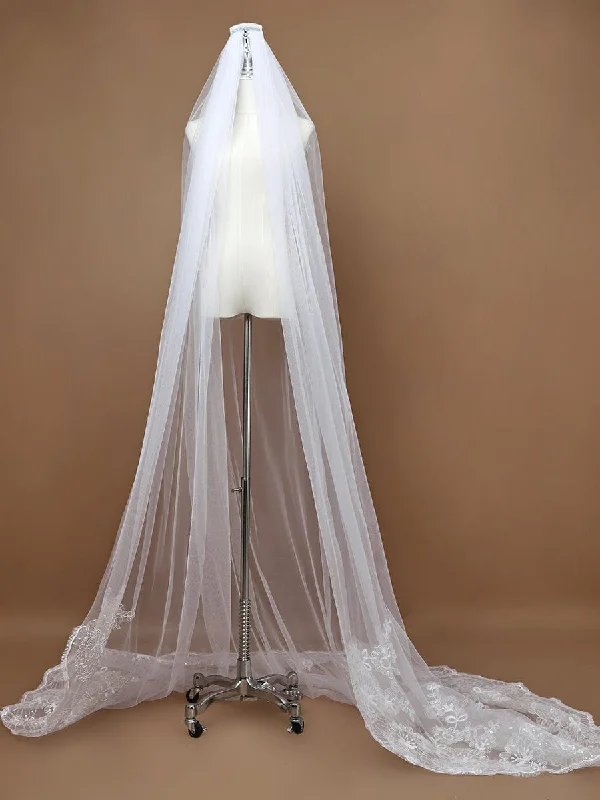 Romantic Wedding Sweep-Train Veil with Sequin Applique Sheer Wedding Dress