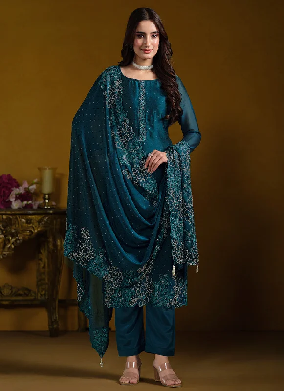 Turquoise Embroidered Pakistani Suit Boho Chic Gown