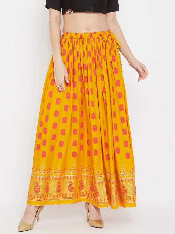 Wahe-NOOR Women's Mustard Flared Printed Skirt Anniversary unclassified skirts