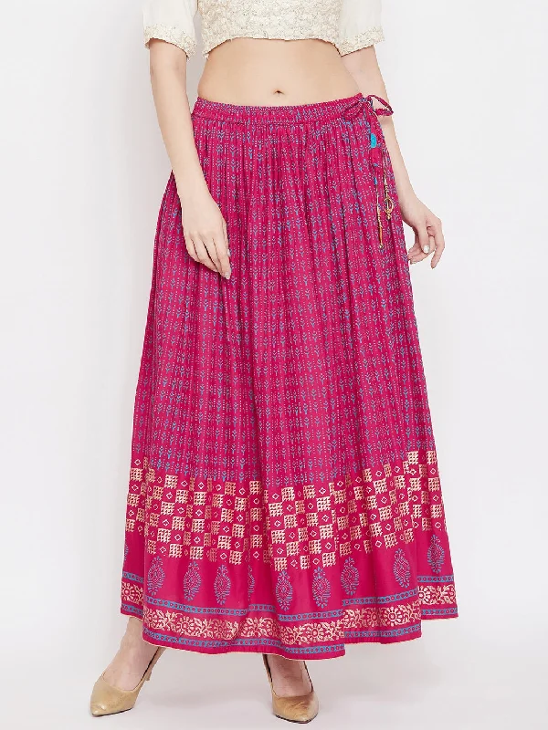 Wahe-NOOR Women's Magenta Printed Rayon Skirt Satin unclassified skirts