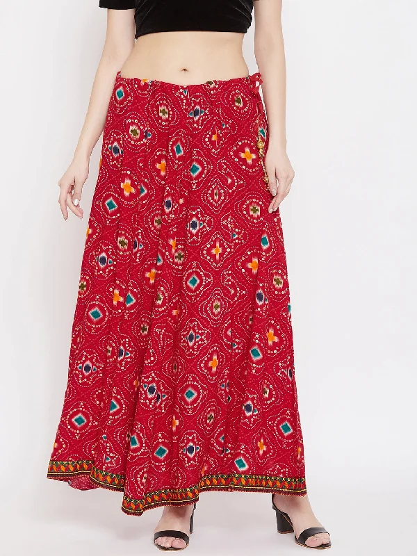 Wahe-NOOR Women's Red Printed Skirt Best-selling unclassified skirts