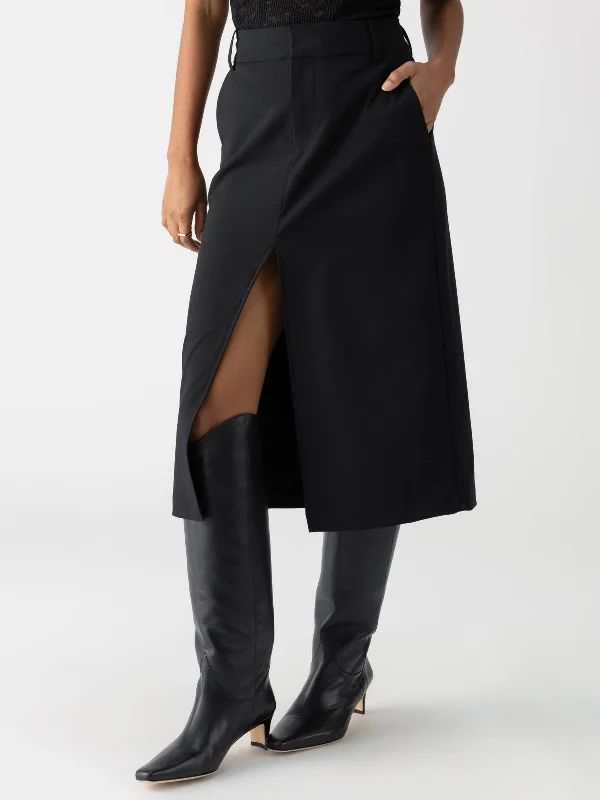 Classic Slit Standard Rise Skirt Black Festival unclassified skirts