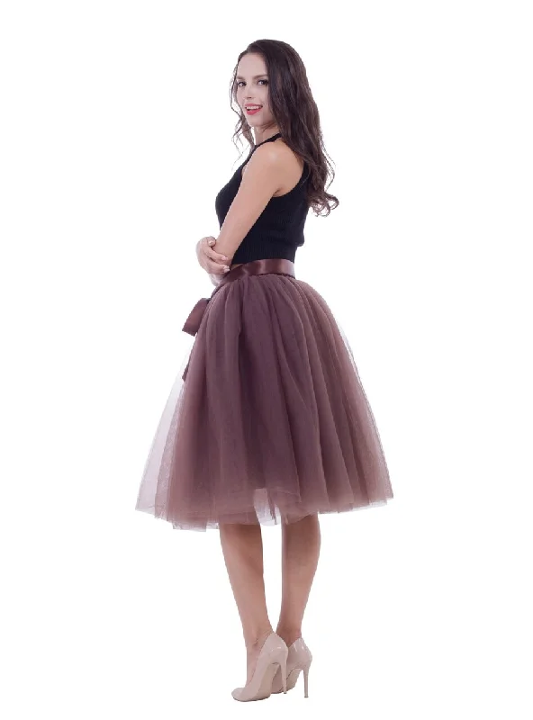 Coffee Gauze Belt Puff Tulle Skirt Bright color unclassified skirts