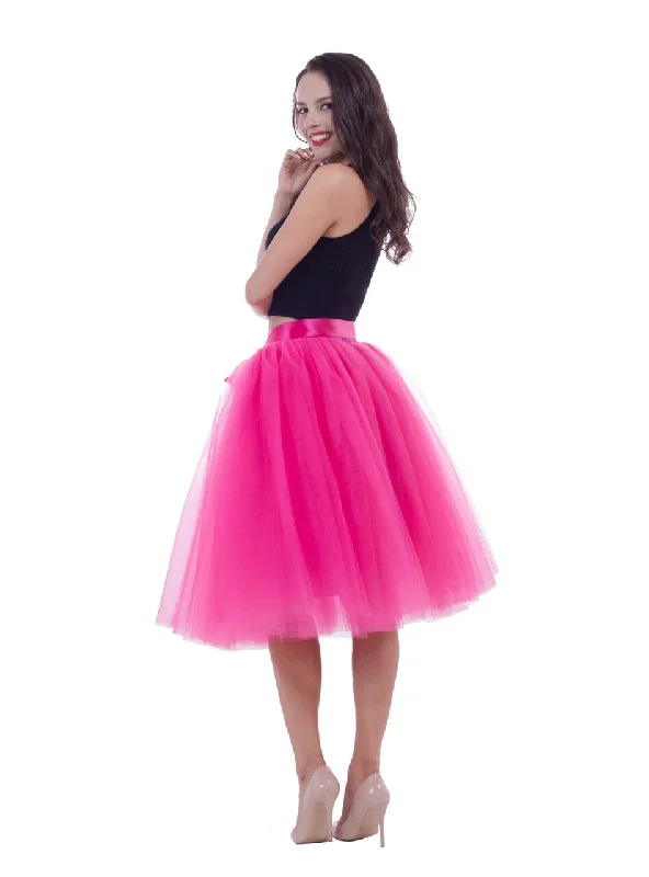 Fuchsia Gauze Belt Puff Tulle Skirt Monochrome unclassified skirts