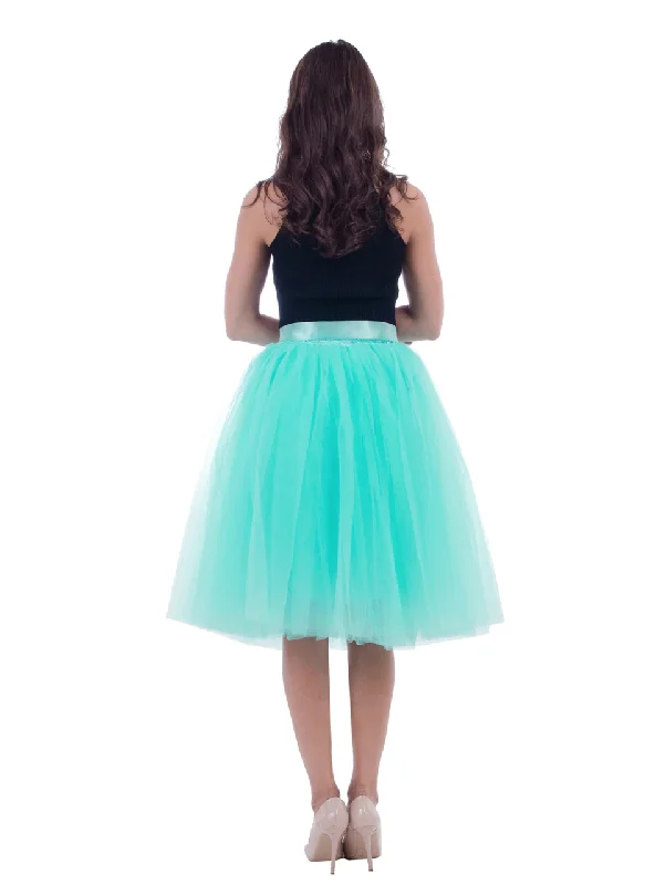 Mint Green Gauze Belt Puff Tulle Skirt Knitted unclassified skirts