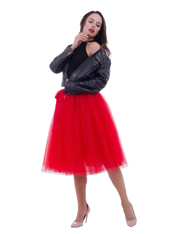 Red Belt Puff Dance Tulle Skirt Fall unclassified skirts