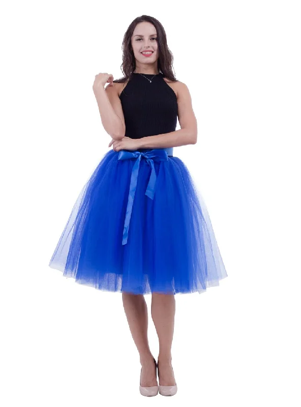 Royal Blue Gauze Belt Puff Tulle Skirt Embroidered unclassified skirts