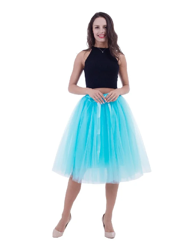 Sky Blue Belt Puff Tulle Skirt Stretchy unclassified skirts