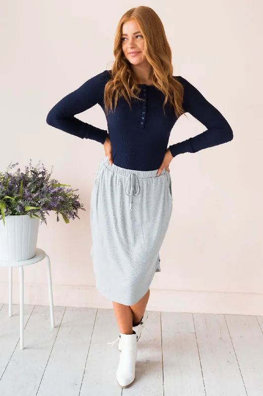 Well Wishes Modest Ribbed Jersey Skirt Ruffled unclassified skirts