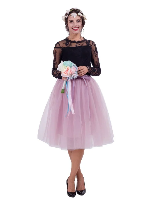 Women Dusty Pink Belt Puff Tulle Skirt Bold pattern unclassified skirts