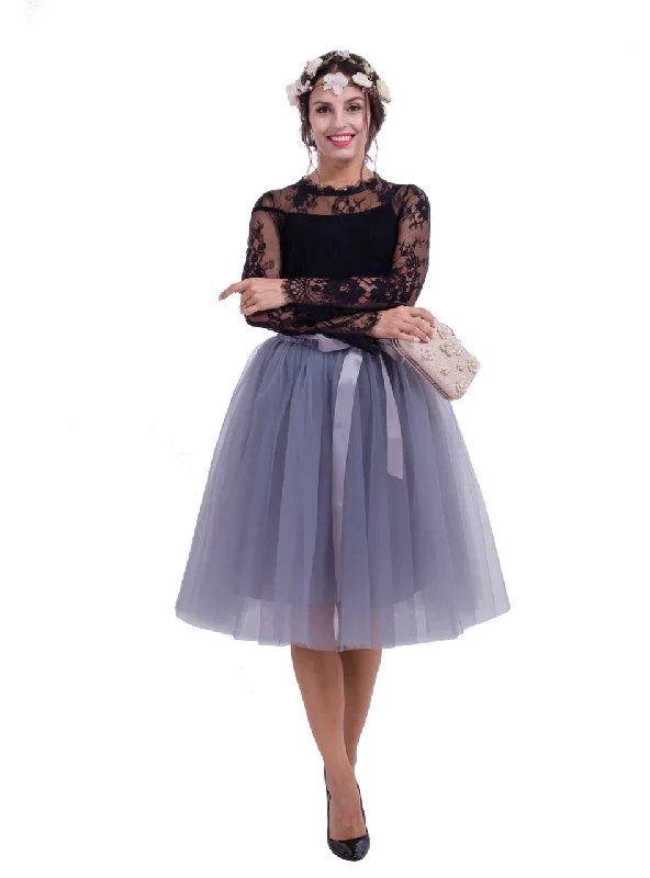 Women Gray Belt Puff Tulle Skirt Lightweight unclassified skirts