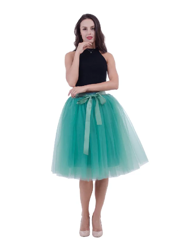 Women Light Green Belt Puff Tulle Skirt Soft fabric unclassified skirts