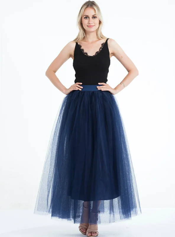 Women Navy Blue Tulle Tutu Skirt A-line unclassified skirts