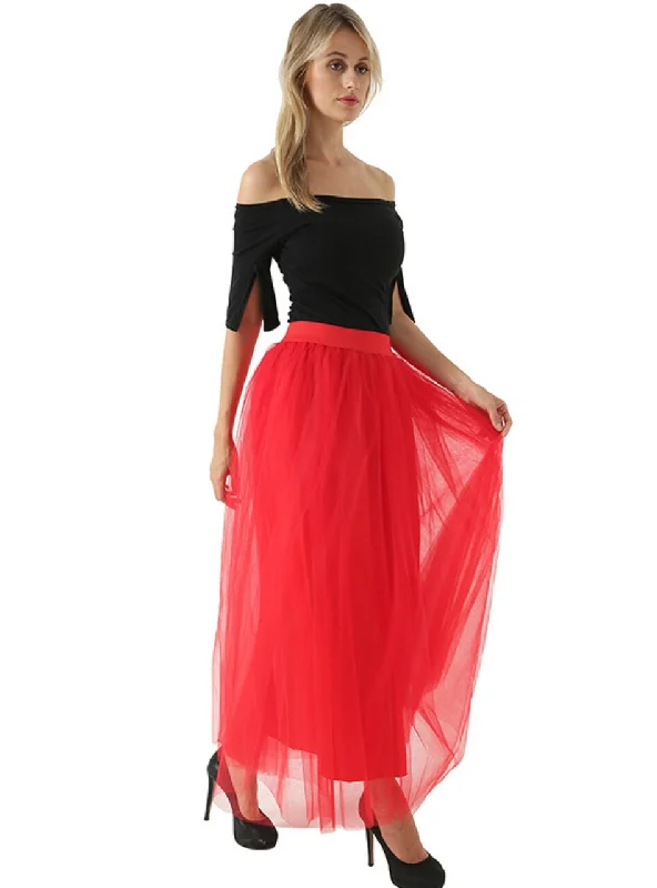 Women Red Tulle Tutu Skirt Long unclassified skirts