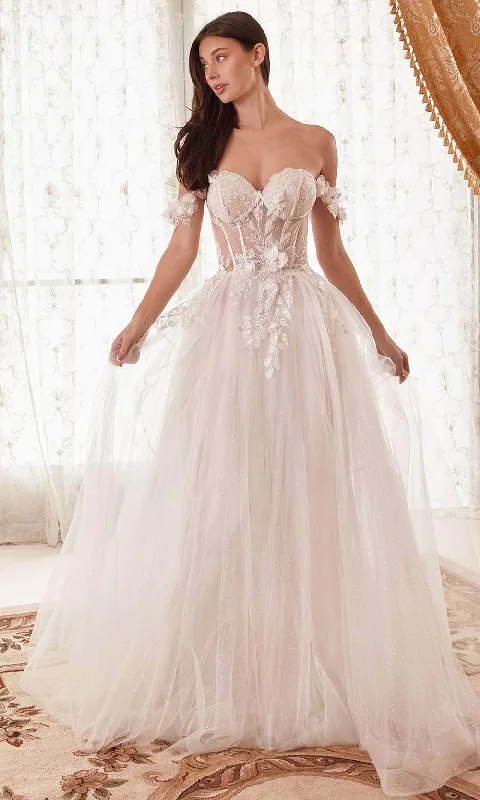 Cinderella Divine WN308 - Off-Shoulder Wedding Gown with Floral Details Silk party dresses