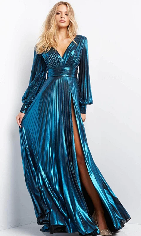 Jovani 06221SC - Metallic Long Sleeve Evening Gown Tiered party dresses