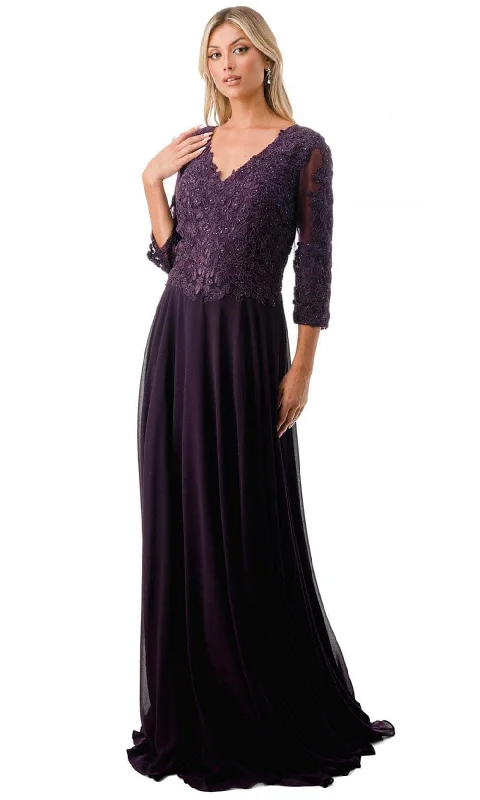 Trevi Collection M2758Q -Sheer Quarter Sleeve Beaded Evening Gown Smocked party dresses