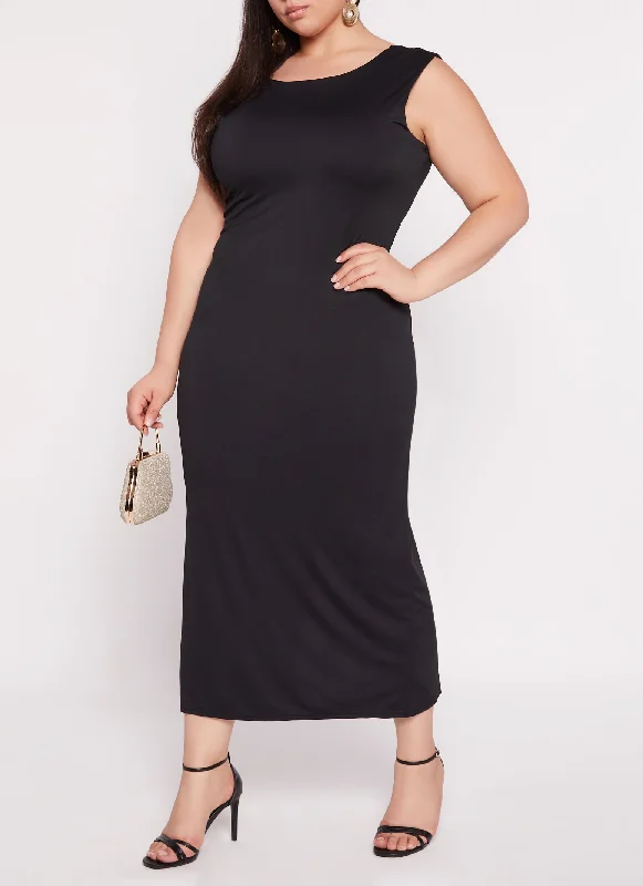 Plus Size Scoop Back Tank Maxi Dress Smocked maxi dresses