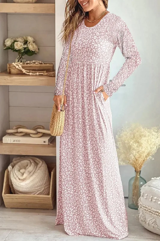 Leopard Round Neck Long Sleeve Maxi Dress Revolve maxi dresses