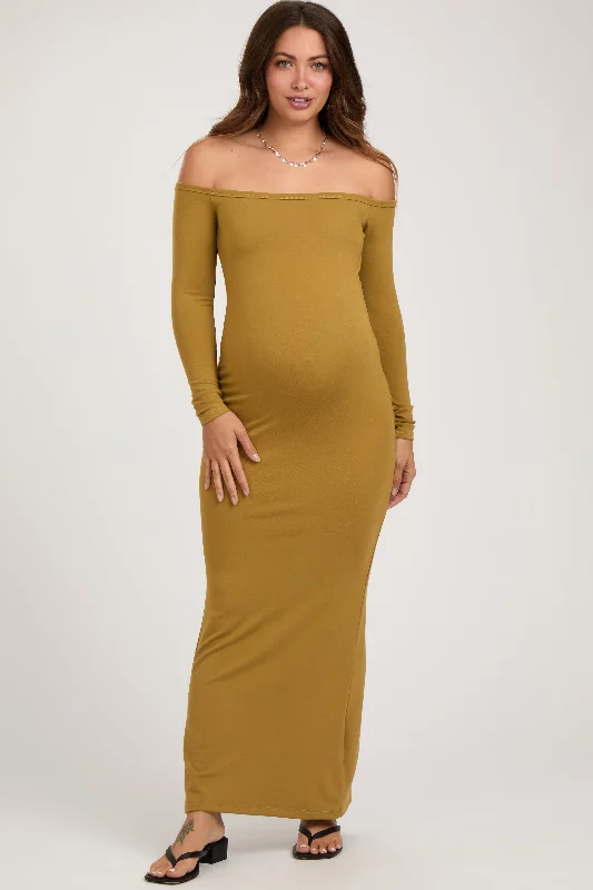 Lime Off Shoulder Long Sleeve Maternity Maxi Dress Flowy maxi dresses